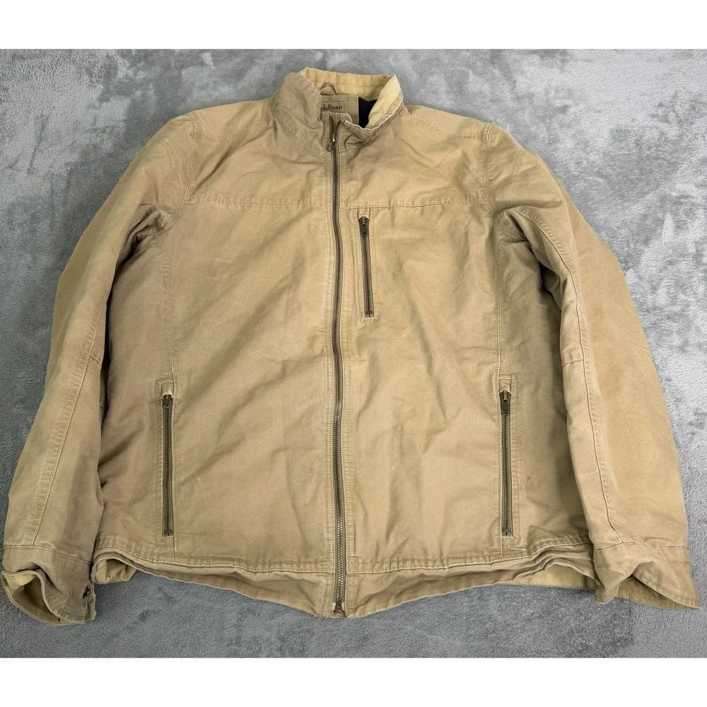 L.L.Bean Full Zip Bomber Jacket Men's Size Large Tall Beige Workwear
